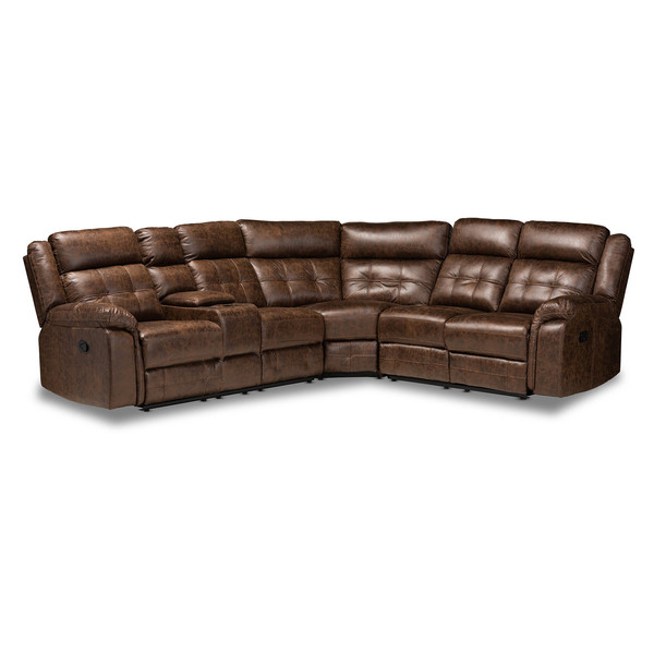 Baxton Studio Vesa Brown Upholstered 6-Piece Sectional Recliner Sofa with 2 Seats 159-9922